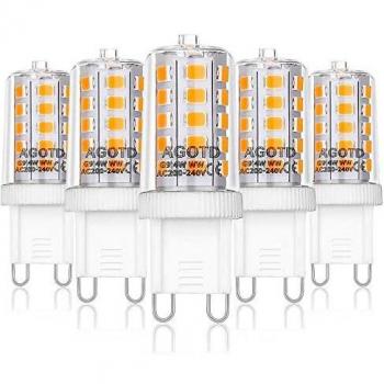AGOTD Bombillas LED G9 4W Equivale 40W Halógena, 2700K Blanco Cálido, 360° Ángulo de haz Omni Directional, No Regulable, Pack de 5 Unidades