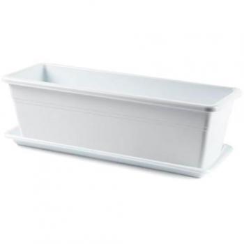 Acan Jardinera Eva de Plástico con Plato Adán 20 Litros 50 cm Blanca - Macetero Rectangular para Plantas y Flores con Agujeros de Drenaje