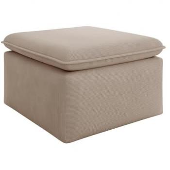 Puf de terciopelo beige Teodora con textura acanalada