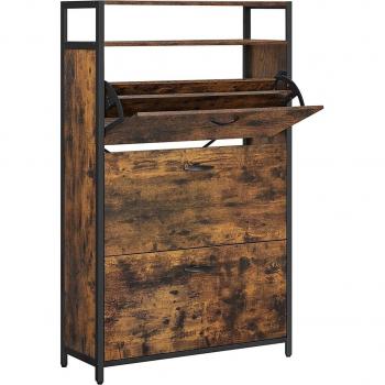 Zapatero con 3 Compartimentos y Estante Abierto - Mueble Ahorra Espacio para 15-24 Pares de Zapatos, Dimensiones: 80x30x130 cm, Color: Marrón Rústico y