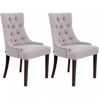 Set de 2 Sillas de Comedor Aberdeen con Tapizado en Tela Antiguo Gris y Estructura de Madera de Caucho, Altura del Asiento 50 cm