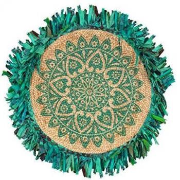 SIGRIS Decor and Go Alfombra Redonda con Flecos Verdes Textil Hogar Alfombras Colección India