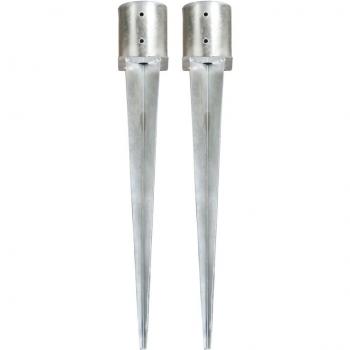 vidaXL Ground Spikes - 2 pcs, Silver, 12x91 cm, Galvanised Steel