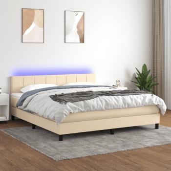 Cama Box Spring con Colchón y Luces LED Crema 160x200 cm Tela