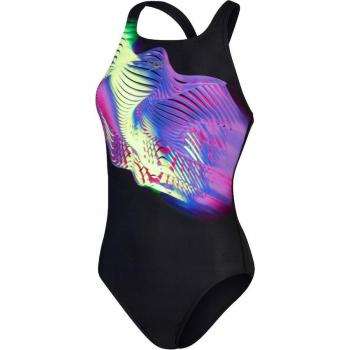 Bañador de mujer Speedo Placement Digital Medalist Powerback negro lila amarillo