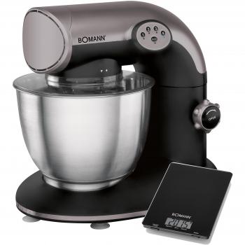 Batidora Amasadora Bomann KM 315 de 5.6 Litros con 5 Velocidades y Potencia de 1200W, Incluye Báscula de Cocina, Diseño en Acero Inoxidable Color Negro y Plateado