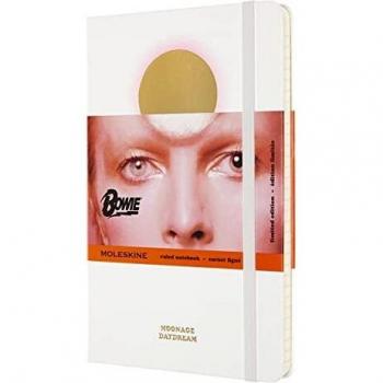 Moleskine, Cuaderno David Bowie -Edición Limitada, Hojas de Rayas, Tapa Dura con Gráficos, Tamaño Grande 13 x 21 cm, Color Blanco, 240 Páginas