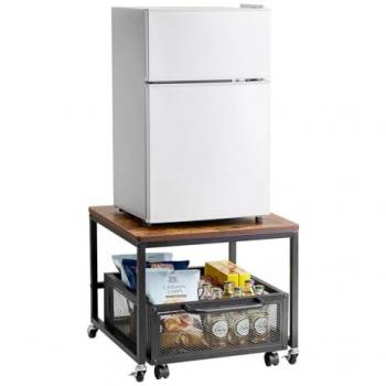 VEVOR Mini Fridge Stand with Storage and Swivel Wheels, Light Brown Mobile Organizer for Home, Dorm, Office