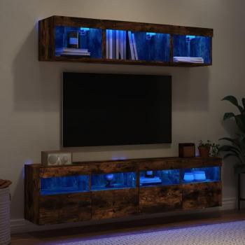 Muebles TV pared con LED 5 piezas madera ingeniería roble ahumado Vidaxl Marrón