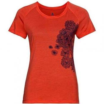 Odlo Camiseta para Mujer con Cuello Redondo Concord, Mujer, 550511, Coral - Estampado de Flores SS20, Small