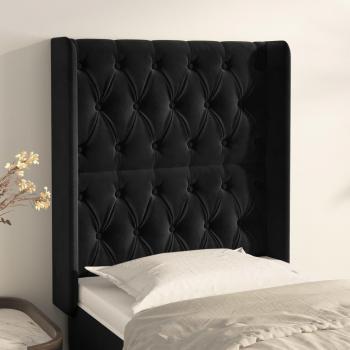 Cabecero Orejas Terciopelo Negro 83x16x118/128 cm Acolchado Antimancha