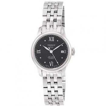 Reloj Automático Tissot Le Locle para Mujeres - 25mm, Acero Inoxidable, 8 Diamantes Certificados, Color Negro y Plata