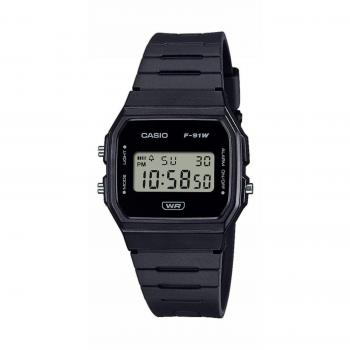 Reloj Digital Casio F-91WB-1AEF Unisex, Resistente al Agua 3 ATM, Correa de Plástico Negra, Diámetro 32 mm