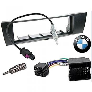 Sound-way Kit Montaje Autoradio, Marco 1 DIN Radio para Coche, Cable Adaptador Conector ISO, Adaptador Antena, Compatible con BMW 1, BMW 3, BMW X1, BMW Z4