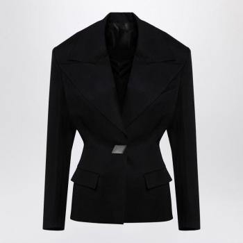 Attico Women's Black Wool Single-Breasted Jacket with Epaulettes - Size 38