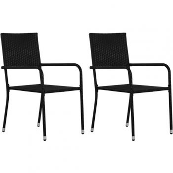 vidaXL Garden Dining Chairs 2 pcs Stackable Black Poly Rattan