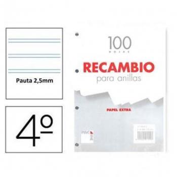 Recambio PACSA 4º 100 Hojas 70 g. 4T Modelo Pauta 2.5 mm. x2 unidades