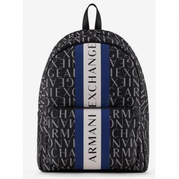 Armani Exchange Logo Print Mochila Negra con Estampado Monogram y Cierre de Cremallera