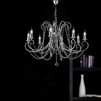 Araña de hierro dorado con pedrería Bonetti Illumina, 5 luces E14, dimensiones 68x h55 cm, estilo Shabby Chic