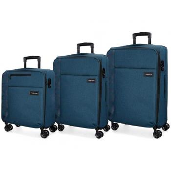 Movom Oslo Juego de maletas Azul 55/69/79 cms Blanda Poliéster Cierre TSA 199L 4 ruedas dobles Equipaje de Mano