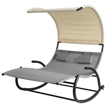 Tumbona jardín SoBuy OGS50-HG con parasol de 2 plazas, metal gris, ideal para patio trasero y playa