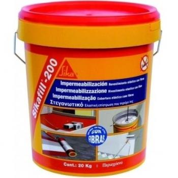 SikaFill 200 Fibras, Blanco, Pintura acrílica con fibras de vidrio para impermabilización de cubiertas visitalbles y protección de pareces medianeras, 5kg