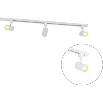 Sistema de carril moderno monofásico 3 focos blancos - JEANA, Aluminio / Acero / Plástico, diseño alargado, adecuado para LED, potencia máxima de 3 x 50 Watt