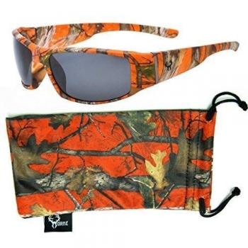 Hornz Naranja camuflaje polarizados gafas de sol para los hombres Encuadre completo del brazo del deporte ancha y que coinciden con bolsa de microfibra - Marco Naranja Camo - Lente Humo