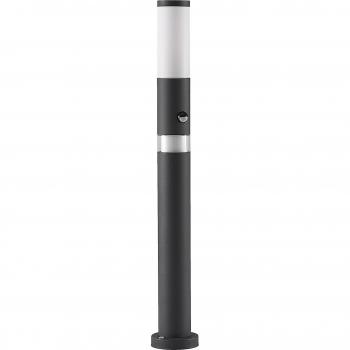 Bolardo luminoso moderno Lindby Okari gris oscuro con sensor, hecho de aluminio, 1 llama E27, ideal para iluminación de senderos y balizas