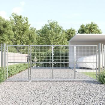 Puerta de malla de jardín acero galvanizado 350x175cm color plateado, antracita y verde
