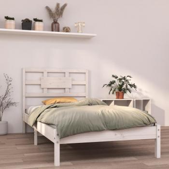 Estructura de cama individual de madera maciza blanca 90x190 cm