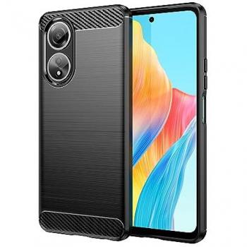 Funda para móvil Max Power Digital Fibra de Carbono Antigolpes Silicona Negra para Oppo A58 4G, Diseño Resistente con Absorción de Choque y Compatible con Carga Inalámbrica