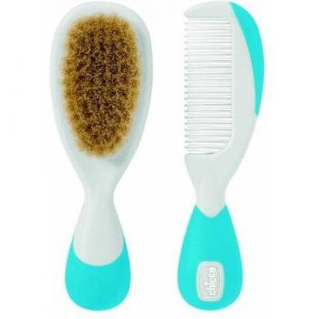 CHICCO CEPILLO Y PEINE PELO NATURAL AZUL