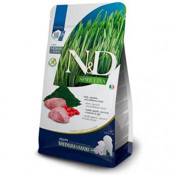 Farmina N&D Dog Puppy Spirulina Medium Maxi Cordero 7Kg - Croquetas para perros cachorros de raza mediana y grande, formulación con cordero, espirulina y bayas de goji, alta digestibilidad