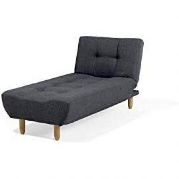 Chaise Longue Tapizado en Tela Gris con Patas de Madera Clara y Función Reclinable Alsten