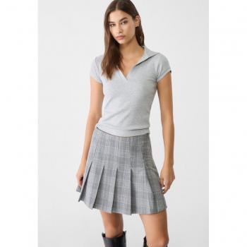 Stradivarius Grey Melange Contrast Polo T-Shirt XL