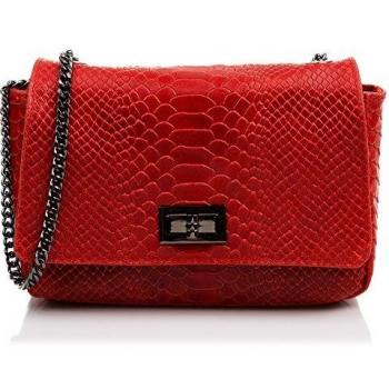 Firenze ARTEGIANI.Bolso de Mujer Piel auténtica.Bolso Mano Mujer Cuero Genuino Grabado Serpiente Lacado. Bolso de Mano.Bolso Bandolera Made in Italy. Vera Pelle Italiana. 22x14x8 cm. Color Red