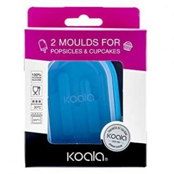 Set de 2 Moldes para Helados Koala Clásico de Silicona Platinum y PP, 15,5x7,2x3,5 cm, color Azul Mate, diseñado en España, fácil de limpiar, ecológico