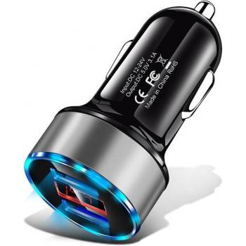 Cargador de Coche Universal 2 en 1 con Pantalla LED Digital y USB Doble para iPhone, Samsung, Huawei - Adaptador de Carga Rápida para Móvil