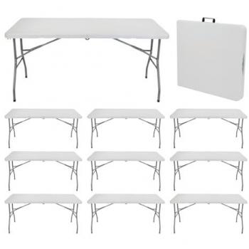 MegaPack 10 Mesas Plegables Portátiles de Resina 150cm Color Blanco Thinia Home