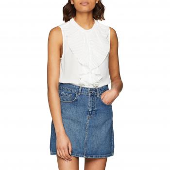 Only Onlmilan S/l Pleat Flounce Shirt Wvn, Camiseta sin Mangas para Mujer, Blanco