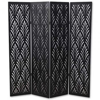 Biombo vegetal de madera compuesta negro 4 paneles A170 x A160cm