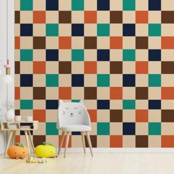 Papel pintado tablero de ajedrez multicolor 52x1000 cm - Hexoa, hecho en Francia