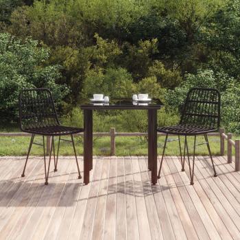 3-Piece Black Poly Rattan Garden Dining Set