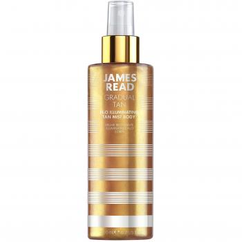 JAMES READ H20 Illuminating Tan Mist for Body 200ml LIGHT/MEDIUM Gradual Self Tan Natural Golden Glow Rose Water Tanning Mist Infused with 24K Gold Suitable for All Skin Tones