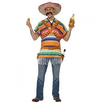 Smiffy'S 29233 Disfraz De Tirador De Tequila Con Poncho, Bandoleras Cinturón Y Funda De Botellas, Naranja / Verde, Tamaño Único