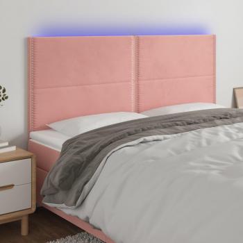 Cabecero LED Rosa en terciopelo 180x5x111/128 cm con luces LED