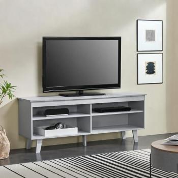 Mueble de salón TV Stenløse con 4 estantes y 2 salidas de cables, aglomerado, 58 x 150 x 38 cm, gris claro