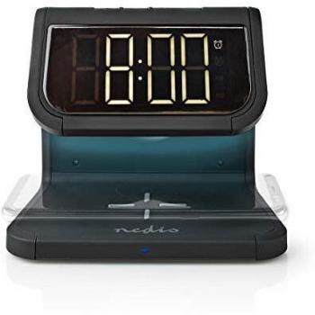 NEDIS Reloj Despertador con Carga inalámbrica Reloj Despertador | Cargador Inalámbrico | Certificación Qi | Luz Nocturna Multicolor | Negro Negro 1.00 m