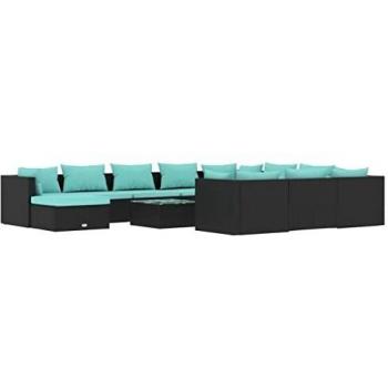 12-Piece Black Poly Rattan Garden Lounge Set with Cushions
